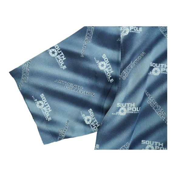 SouthPole Shirt Mens Size XL Button Up Short Sleeve Striped Blue - Picture 5 of 5